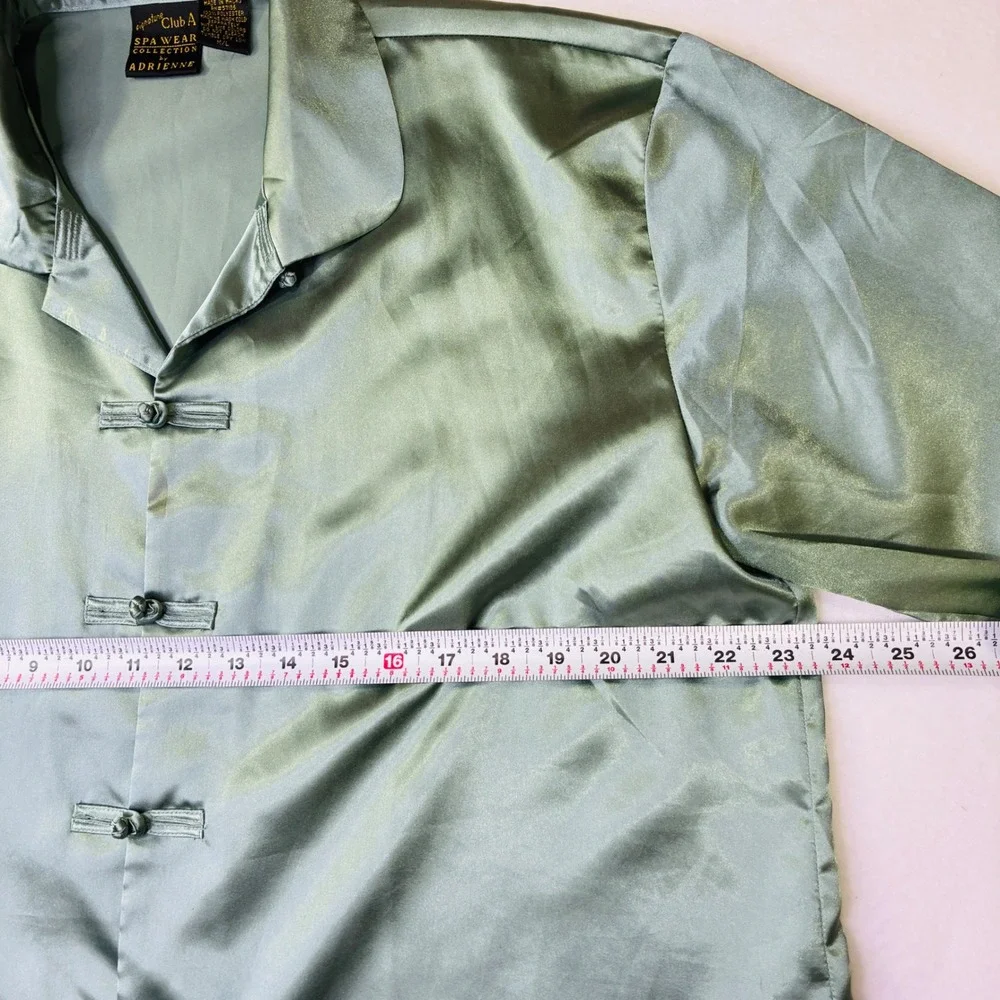 Signature Club A Adrienne Satin Pajama Top Sage Green Frog Button M/L Loungewear